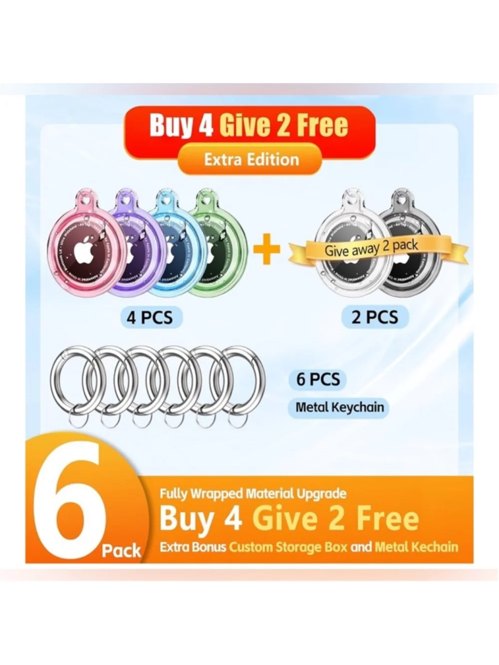 NEW 6 Pack Airtags Holder Air tag Case Waterproof for Apple Keychain